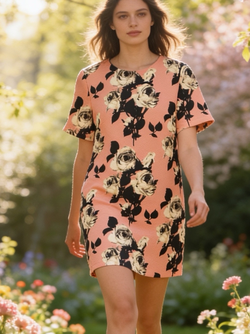 PIT Amsterdam | Women’s Peach Floral Short-Sleeve Mini Dress | 2